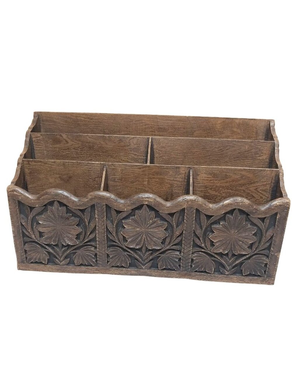 Lerner Carved Faux Wood Desk Organizer 6 Compartments Rustic Brown Finish